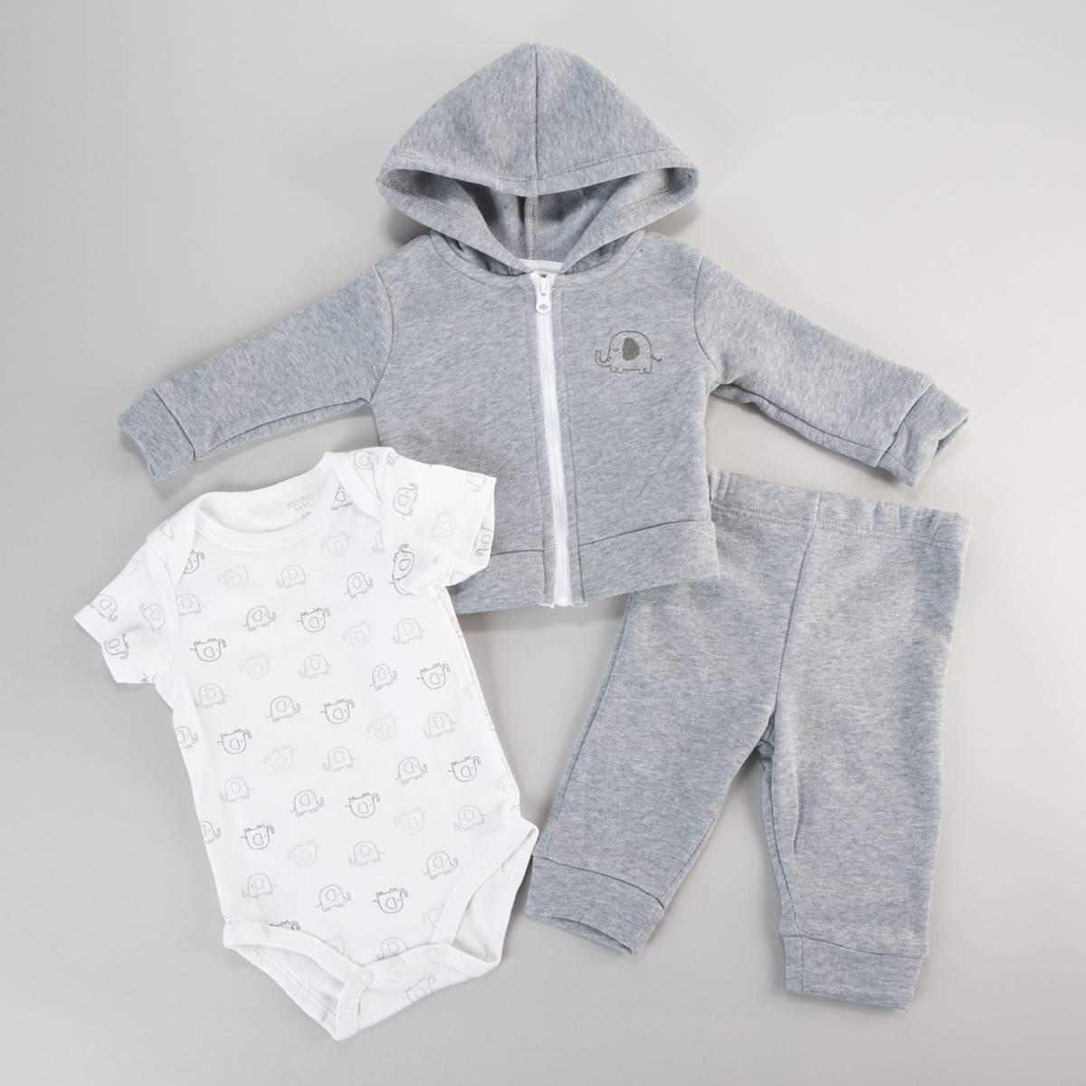 Baby Boy (NB-9M) mon cheri baby 3pc. Elephant Hoodie Fleece Set