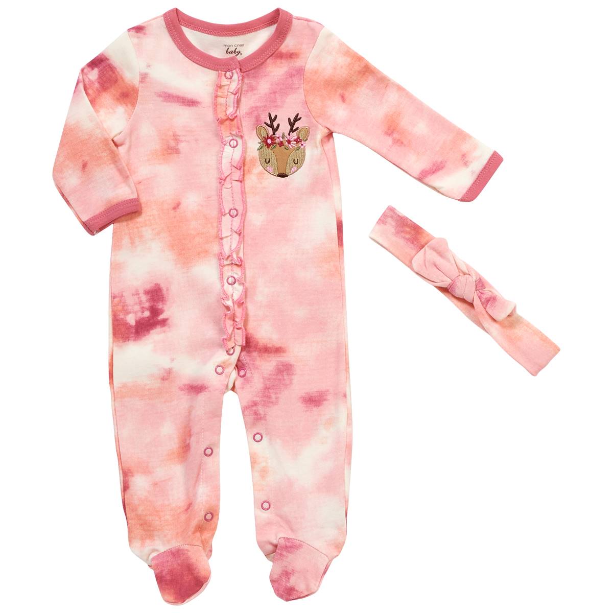 Baby Girl (NB-9M) Mon Cheri Baby Floral Fawn Tie Dye Pajama Set