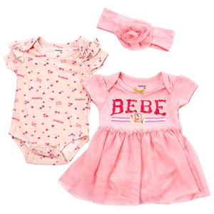 Baby Girl (NB-9M) Bebe 2pk. Short Sleeve Tutu Bodysuit - Pearl