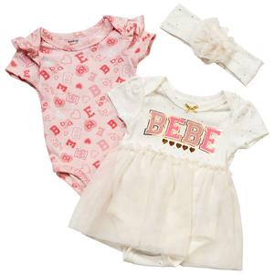 Baby Girl (NB-9M) Bebe 2pk. Short Sleeve Dot & Heart Bodysuit Set