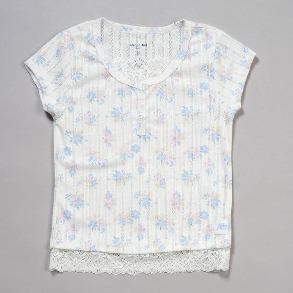 Girls (7-16) Aeropostale Short Sleeve Floral Henley Pointelle Top