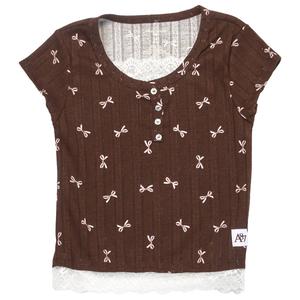 Girls (7-16) Aeropostale Short Sleeve Bow Henley Pointelle Top alternate view