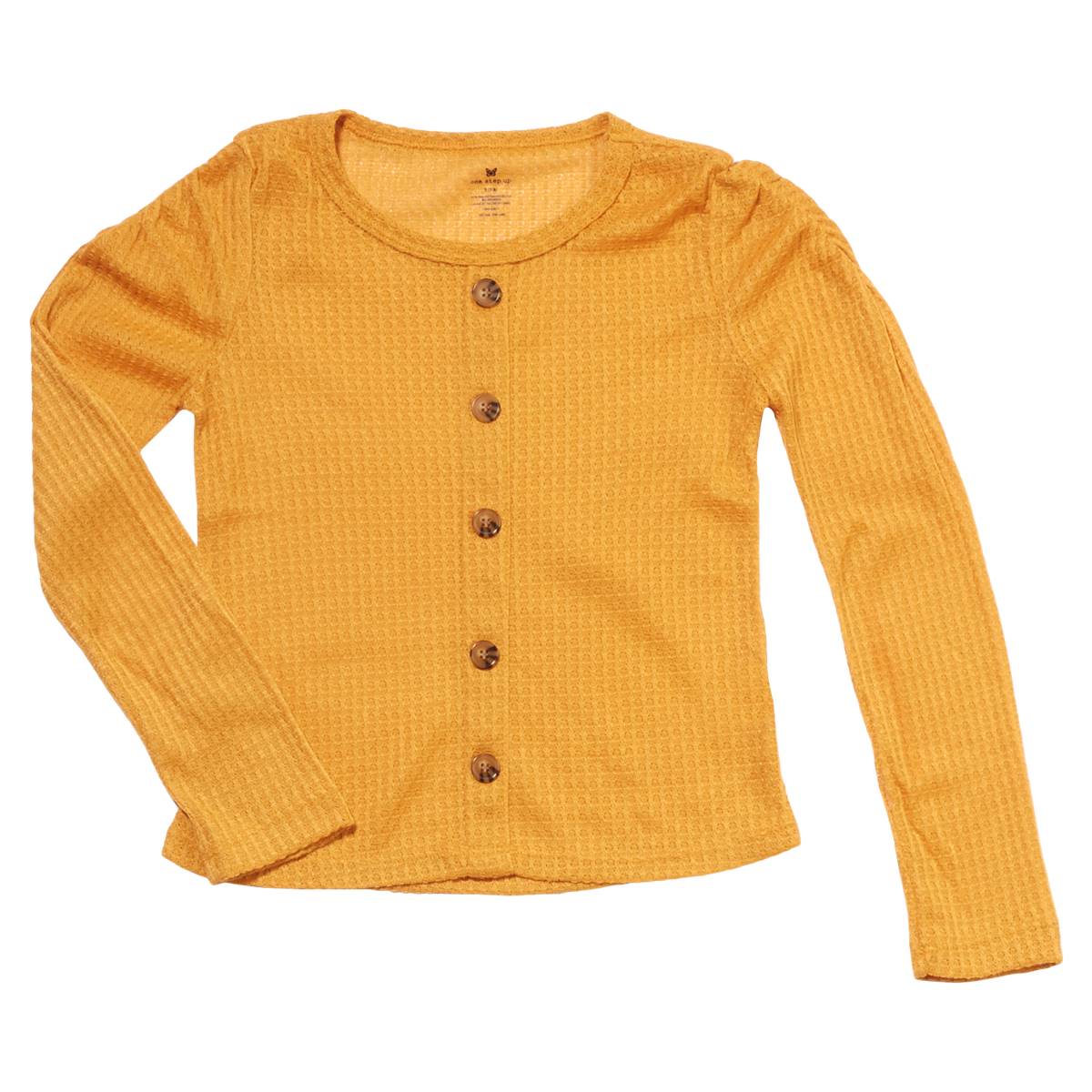 Girls (7-16) One Step Up Solid Waffle Top W/ Caterpillar Shoulder