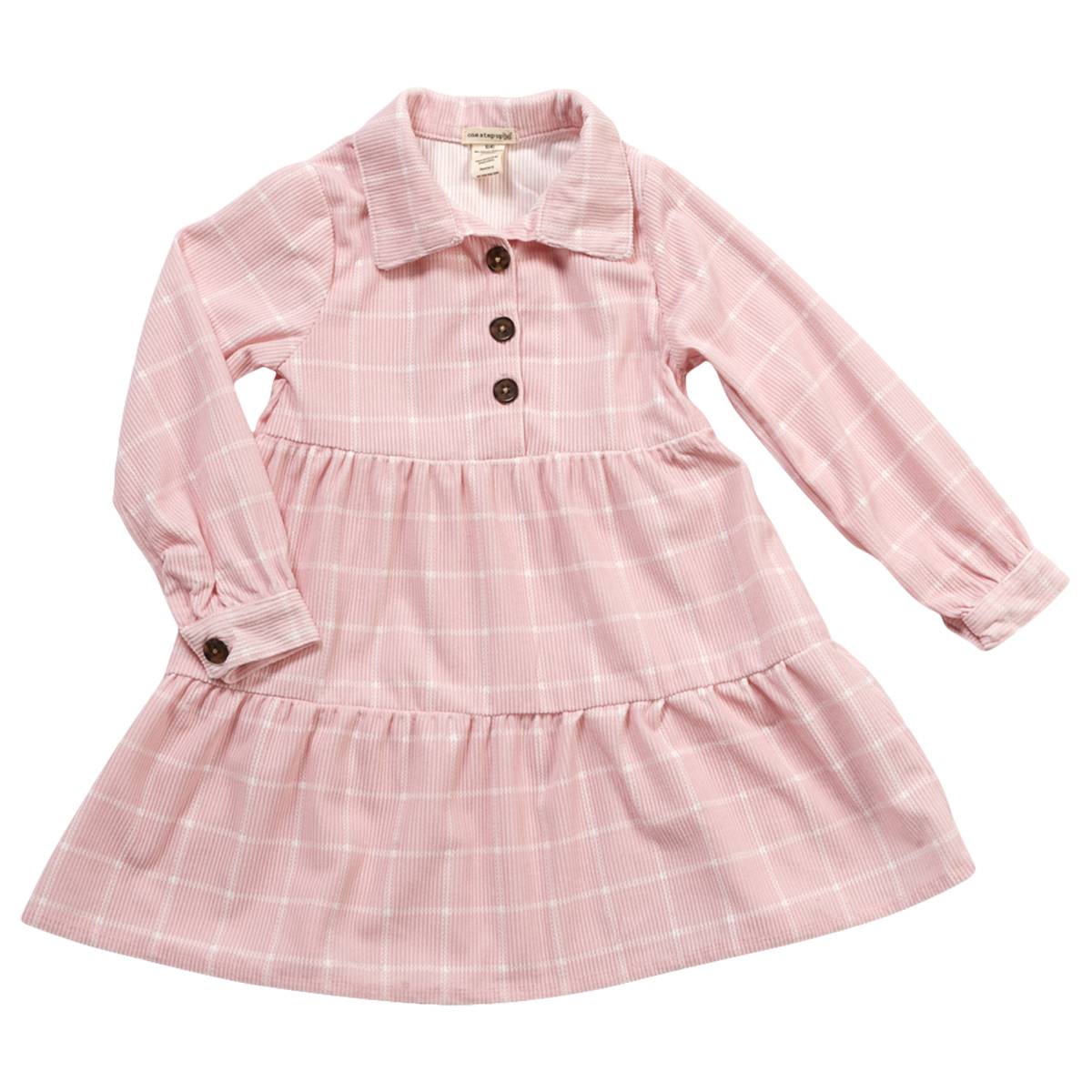 Girls (4-6x) One Step Up Long Sleeve  Checkered Tiered Dress
