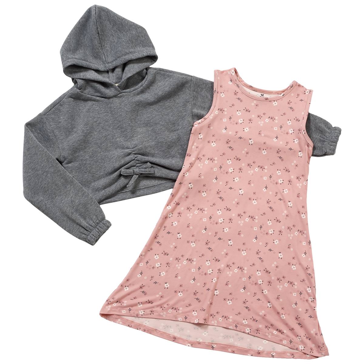 Girls (4-6x) One Step Up 2pc. Fleece Overall Hoodie Floral Dress