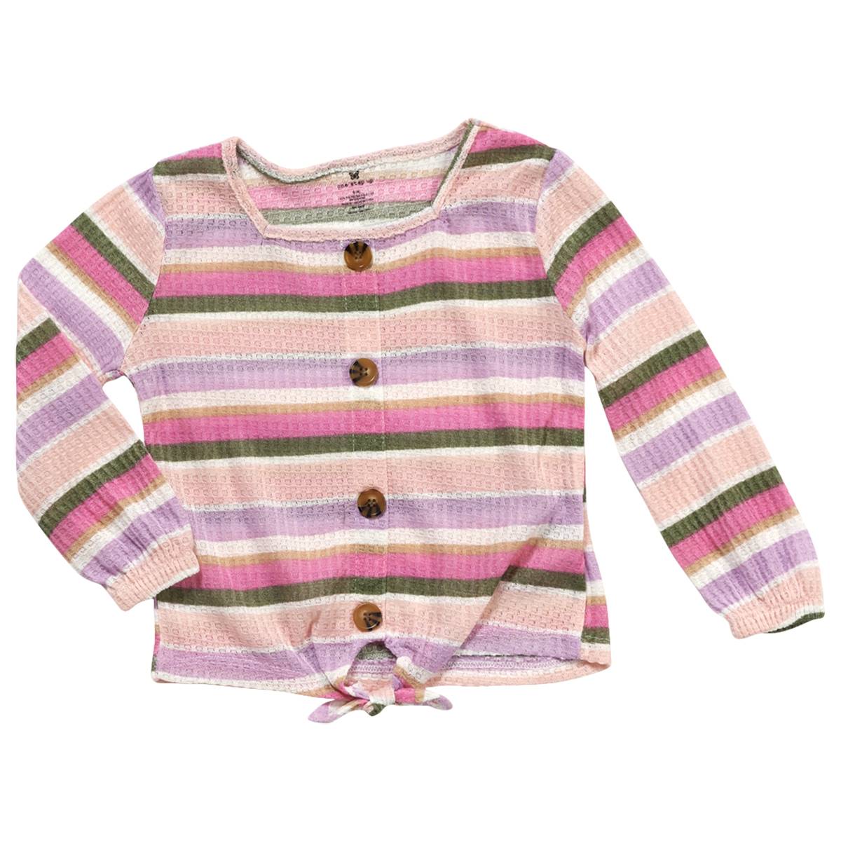 Girls (4-6x) One Step Up Stripe Tie Front Waffle Top - Vanilla