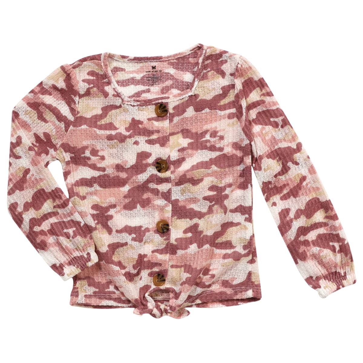Girls (4-6x) One Step Up Tie Front Waffle Camo Top