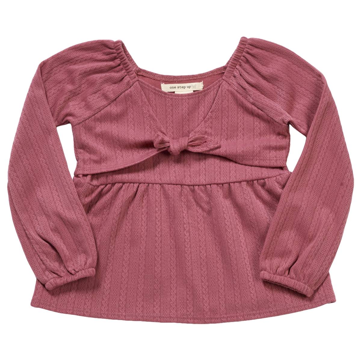 Girls (4-6x) One Step Up Solid Textured Tie Front Knit Top