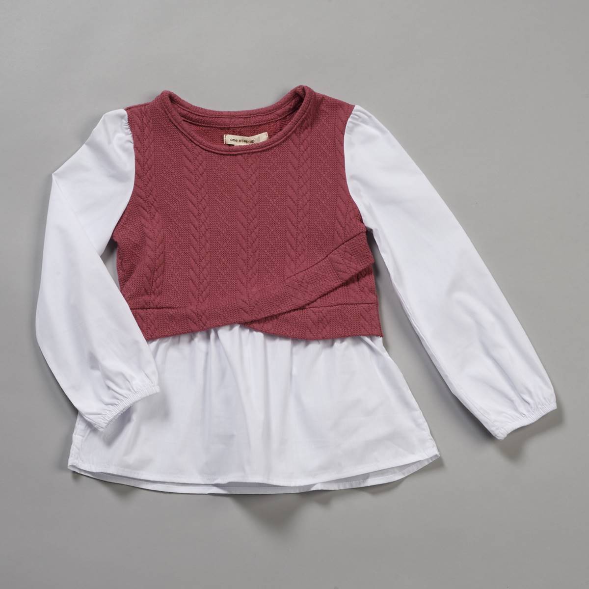 Girls (4-6x) One Step Up Textured Knit Poplin 2-in-1 Top