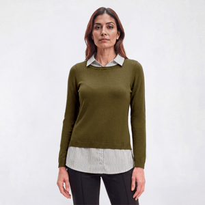 Womens Adrianna Papell Long Sleeve Pinstripe Two In One Sweater alternate view