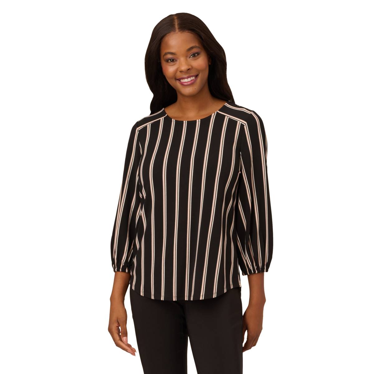 Womens Adrianna Papell 3/4 Sleeve Vertical Fine Stripe Blouse