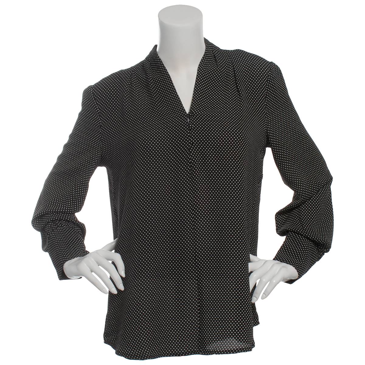 Womens Adrianna Papell Long Sleeve Button V-Neck Dot Blouse