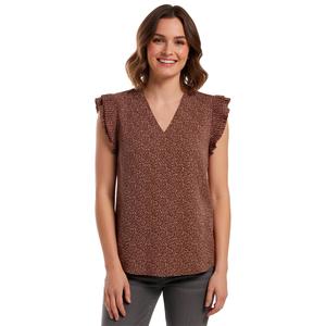 Womens Adrianna Papell Cap Double Pleat Sleeve Leopard Dot Blouse
