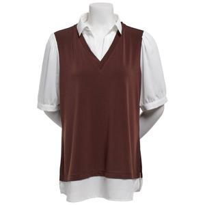 Womens Adrianna Papell Short Sleeve Solid Two In One Blouse alternate view