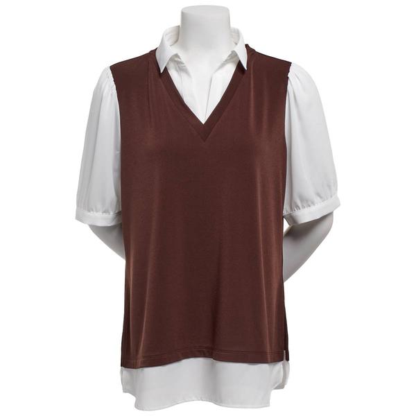 Womens Adrianna Papell Short Sleeve Solid Two In One Blouse alternate view