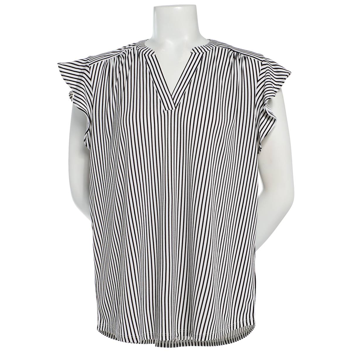 Womens Adrianna Papell Short Flutter Sleeve V-Neck Stripe Blouse