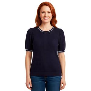 Womens Adrianna Papell Short Sleeve Scallop Edge Tipping Sweater