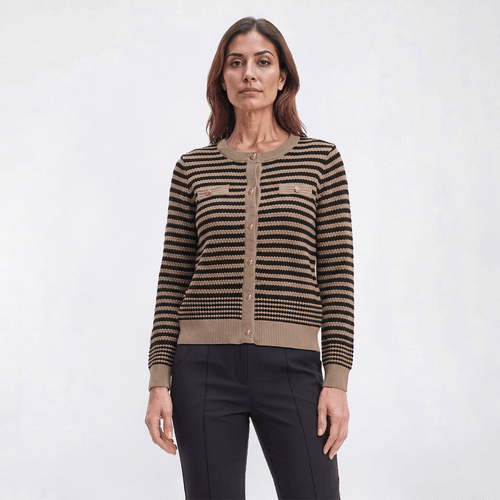Womens Adrianna Papell Pointelle Stripe Button Front Sweater