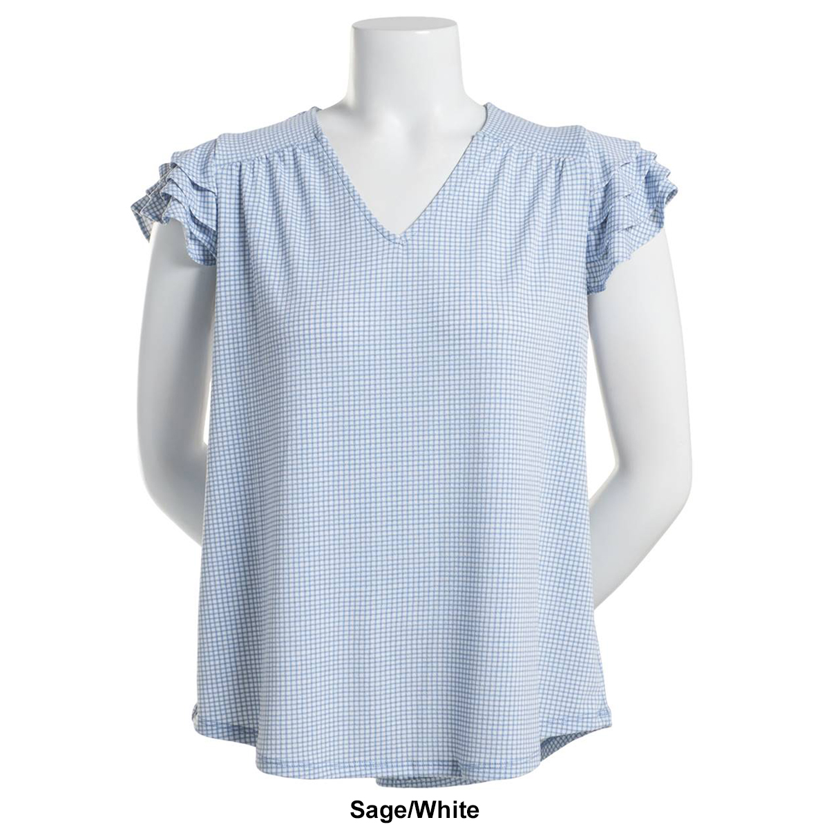 Womens Adriqanna Papell Ruffle Flutter Sleeve Gingham Blouse