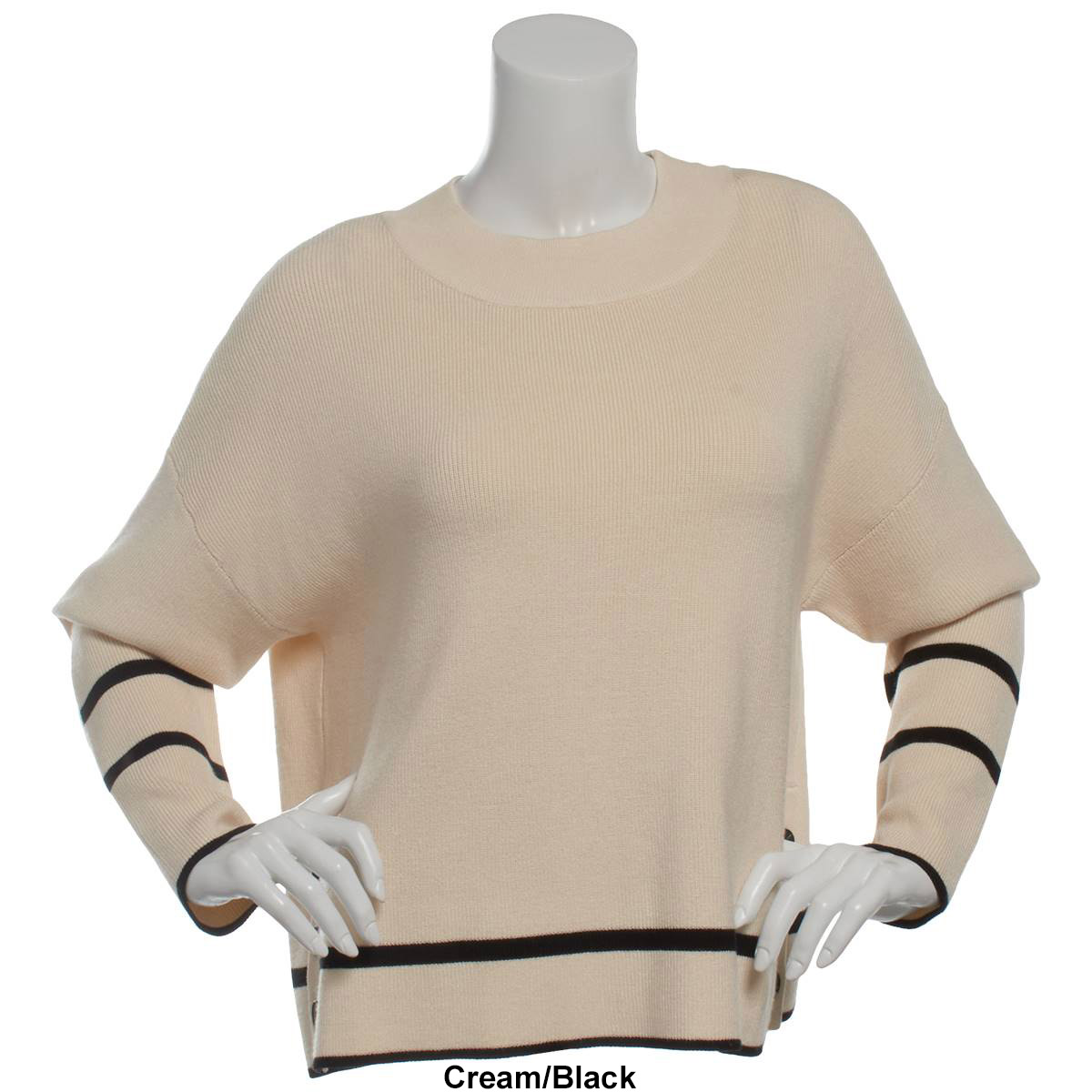 Womens Adrianna Papell Long Sleeve Piped Side Button Sweater