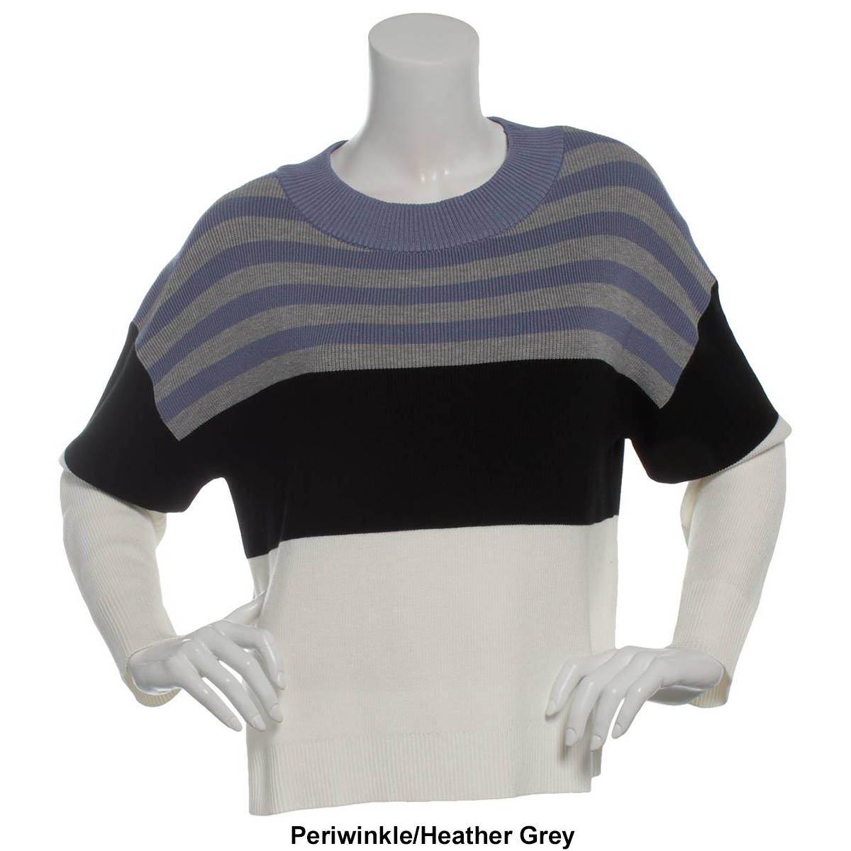 Womens Adrianna Papell Long Sleeve Round Neck Color Block Sweater