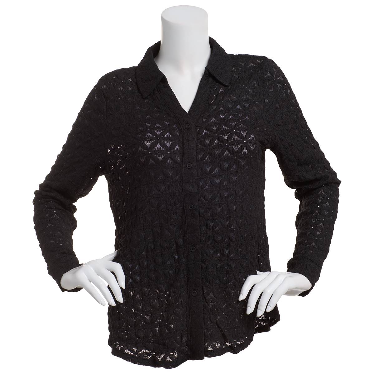 Womens Adrianna Papell Long Sleeve Lace Button Down Blouse