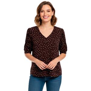 Womens Adrianna Papell V-Neck Faux Front Button Dot Blouse