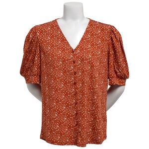Womens Adrianna Papell Short Sleeve Dot V-Neck Blouse