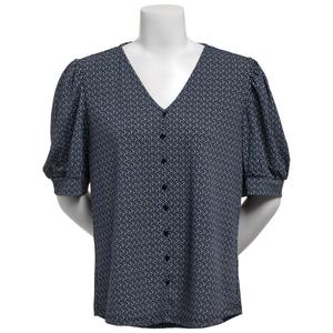 Womens Adrianna Papell Short Puff Sleeve Dot V-Neck Blouse