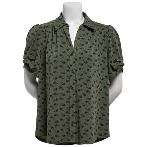 Womens Adrianna Papell Short Sleeve Paisley Button Front Blouse