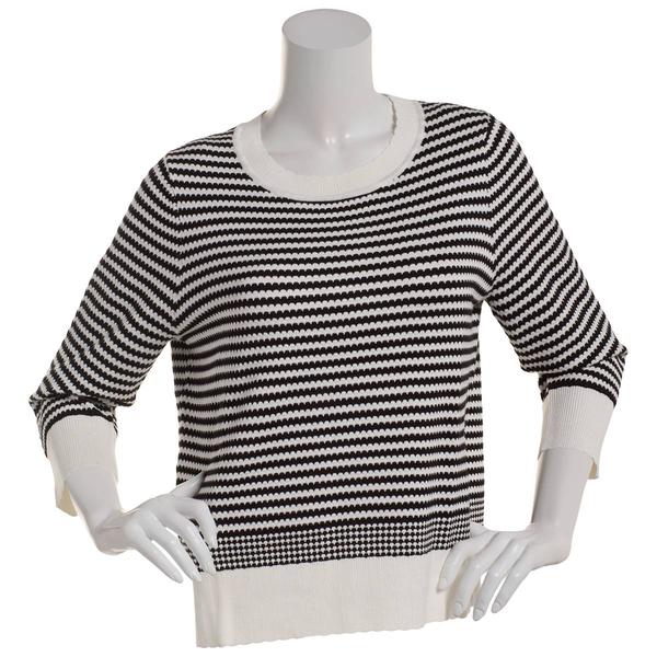 Womens Adrianna Papell 3/4 Sleeve Stripe Scallop Edge Sweater alternate view