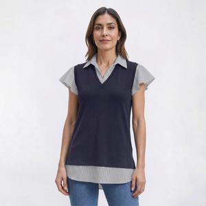 Womens Adrianna Papell Cap Ruffle Sleeve Two In One Blouse alternate view