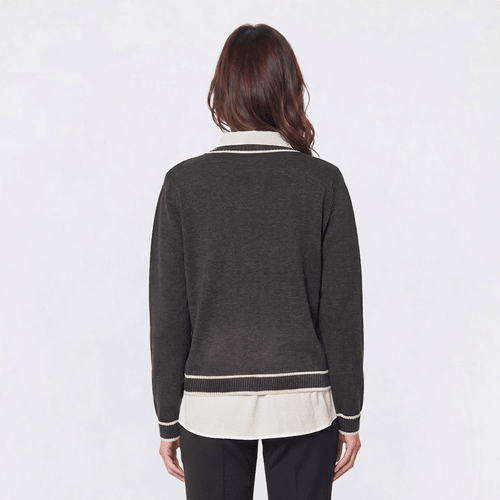 Womens Adrianna Papell Long Sleeve Tip V-Neck Two In One Blouse alternate view