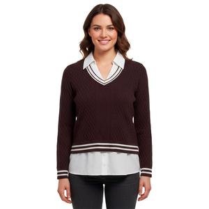 Womens Adrianna Papell Long Sleeve Solid Two In One V-Neck Blouse alternate view