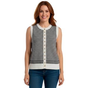 Womens Adrianna Papell Stripe Button Front Sweater Vest