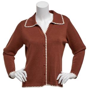 Womens Adrianna Papell Long Sleeve Button Front Textured Cardigan