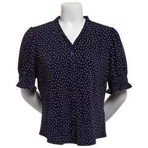Womens Adrianna Papell Short Sleeve Ruffle V-Neck Blouse