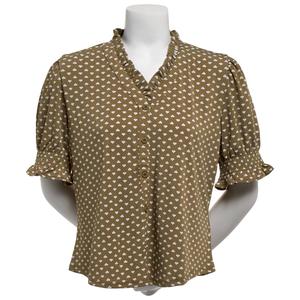 Womens Adrianna Papell Short Smocked Sleeve Leaf Blouse