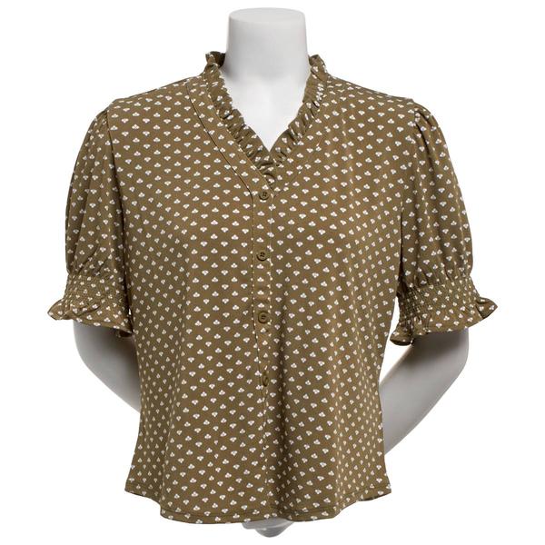 Womens Adrianna Papell Short Smocked Sleeve Leaf Blouse