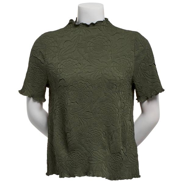 Womens Adrianna Papell Short Sleeve Floral Mock Neck Blouse