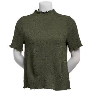 Womens Adrianna Papell Short Sleeve Floral Mock Neck Blouse