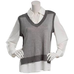 Womens Adrianna Papell Long Sleeve V-Neck Two In One Sweater alternate view