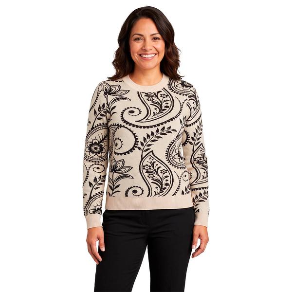 Womens Adrianna Papell Long Sleeve Paisley Sweater