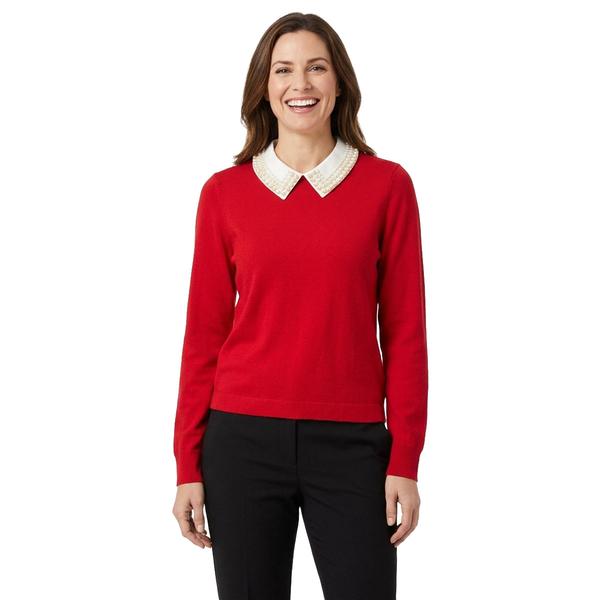 Womens Adrianna Papell Long Sleeve Pearl Embellished Sweater alternate view