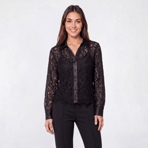 Womens Adrianna Papell Long Sleeve Lace Button Front Blouse