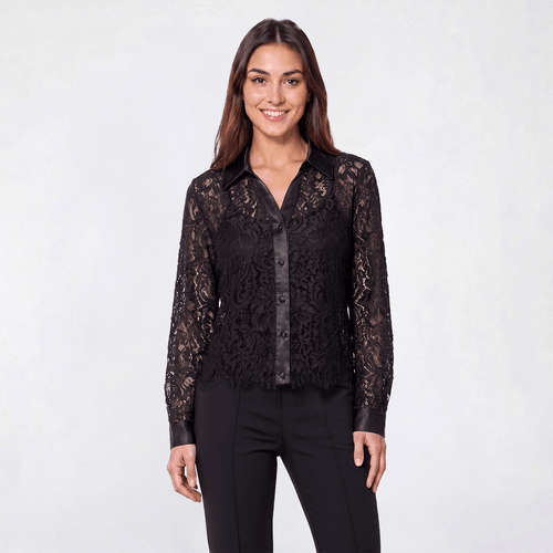 Womens Adrianna Papell Long Sleeve Lace Button Front Blouse alternate view