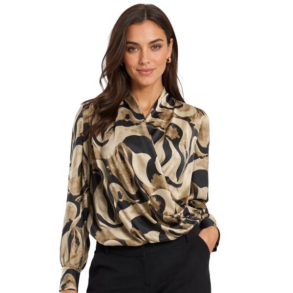 Womens Adrianna Papell Long Sleeve Abstract Surplice Neck Blouse