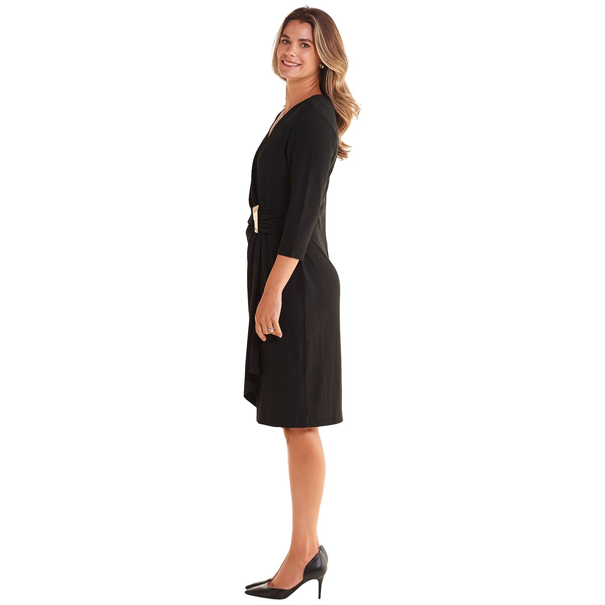 Womens Perceptions Long Sleeve Side Hardware Wrap Dress