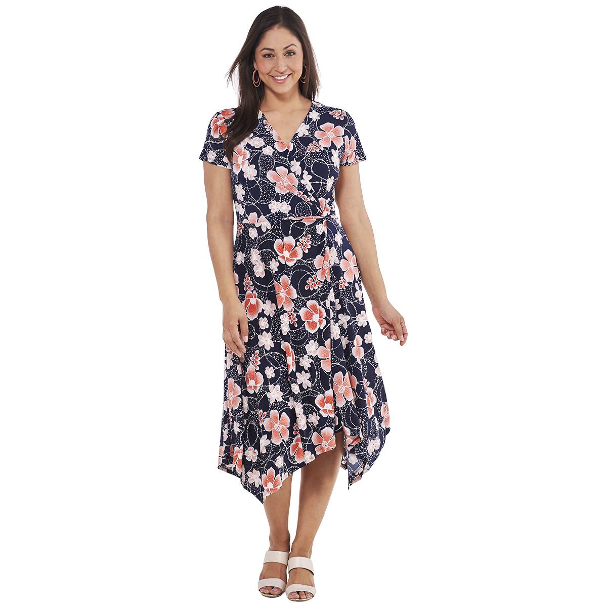 Womens Perceptions Short Sleeve Floral Side Knot Wrap Dress