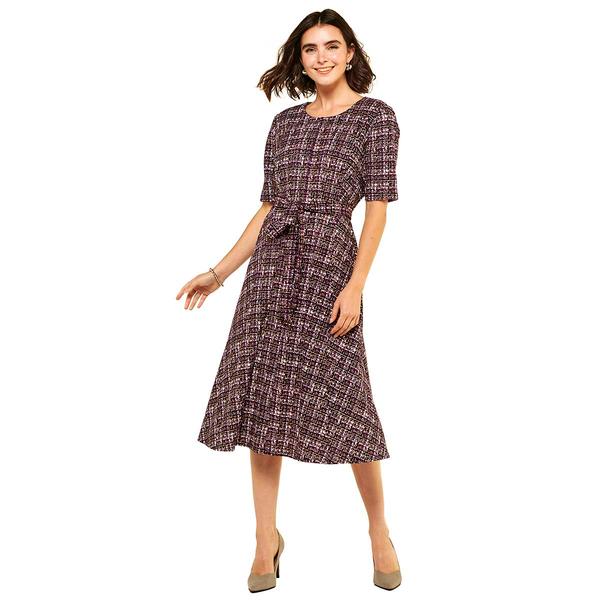 Womens Perceptions Elbow Sleeve Foil Plaid A-Line Dress